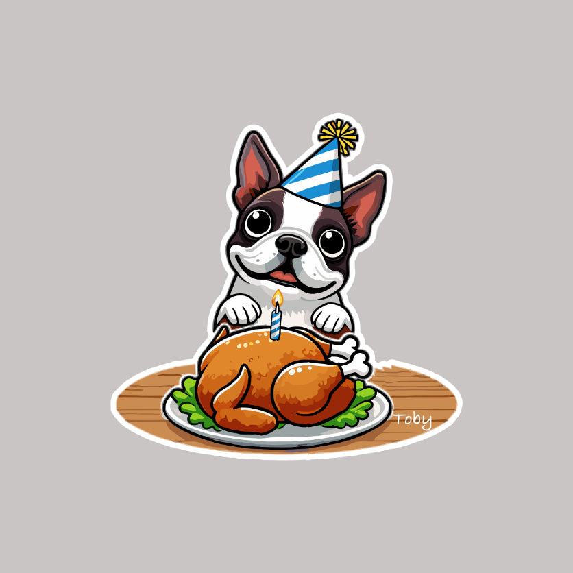 Chicken Cake Boston Terrier Sticker