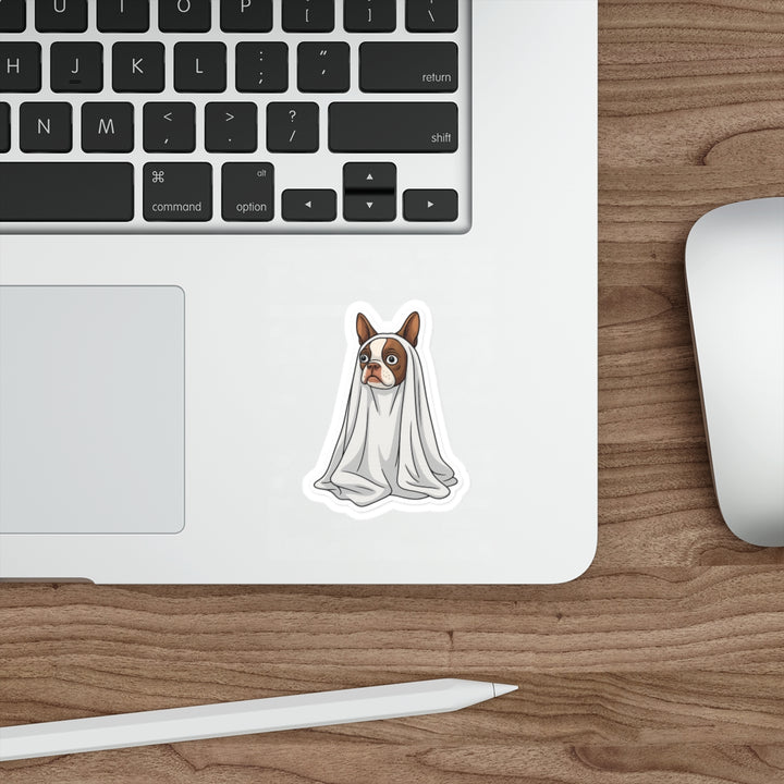 Brown Boston terrier ghost sticker