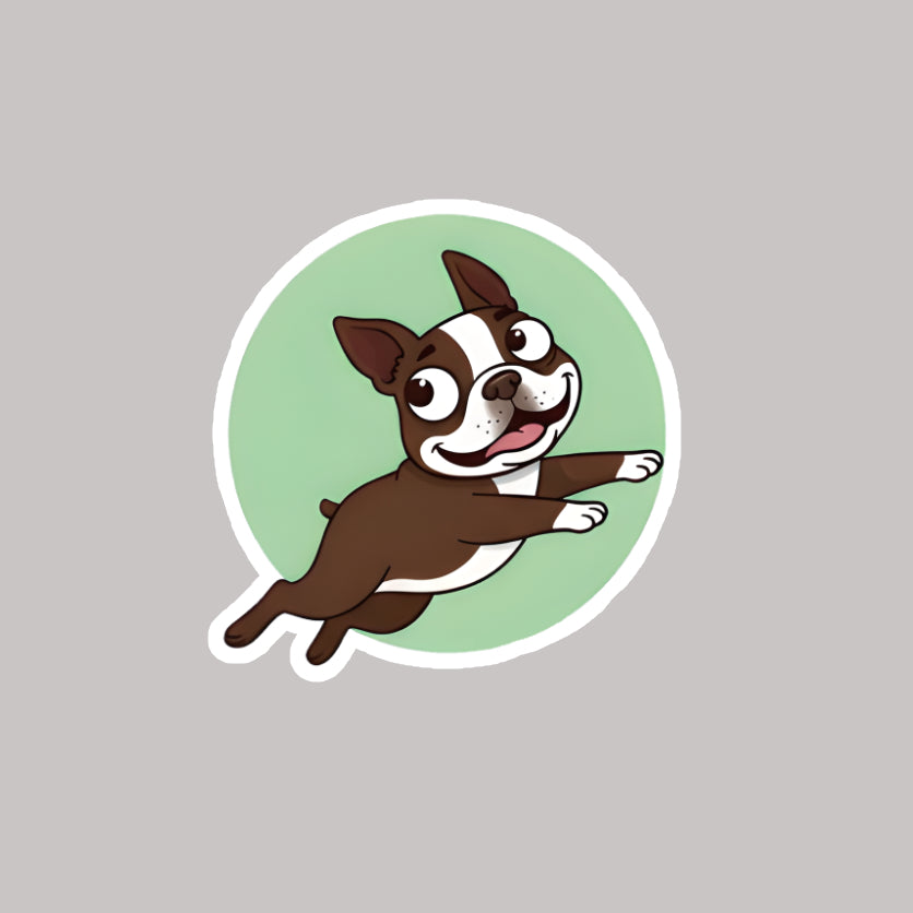 Cartoon dog sticker with a green circle on a gray background