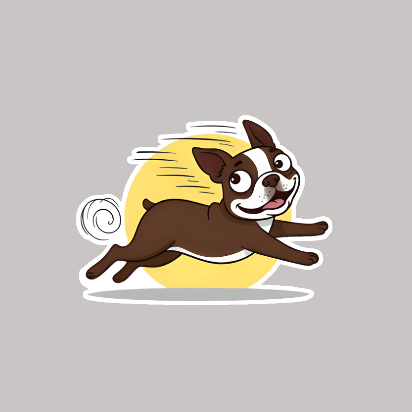 Cartoon dog sticker with a yellow circle on a gray background