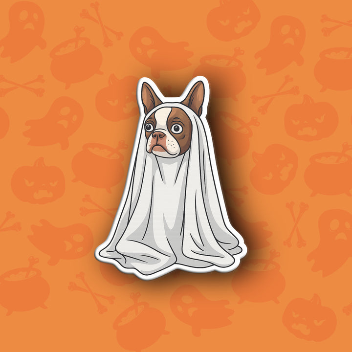 Brown Boston terrier ghost sticker
